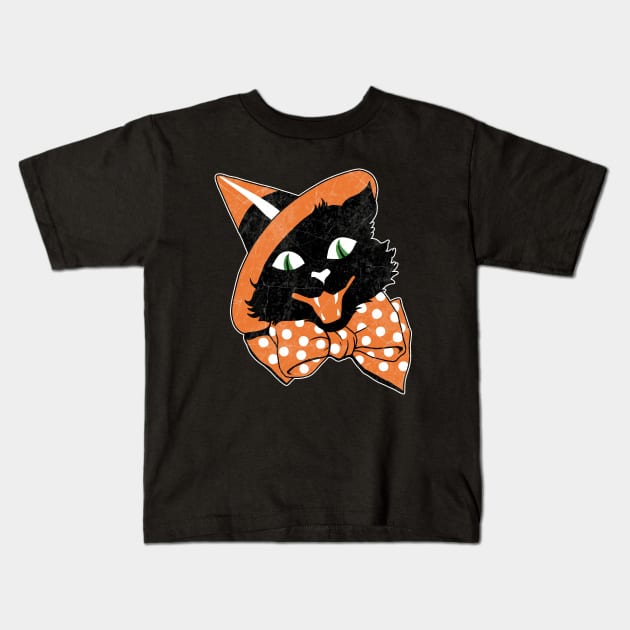 Vintage Halloween Black Cat Kids T-Shirt by valentinahramov